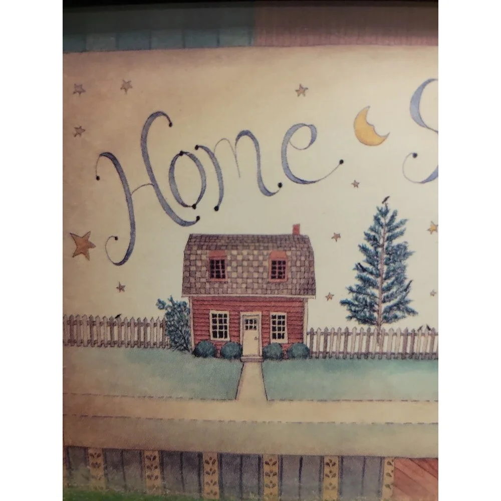 Framed Home Sweet Home Black Cat Wall Art  Cottagecore Rustic Wood Frame Glass
